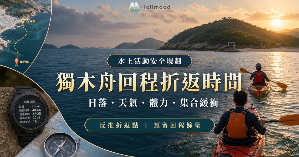 香港獨木舟回程折返時間規劃，以日落、天氣、體力及集合緩衝反推折返點