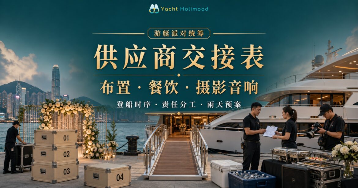 香港游艇派对供应商交接流程，布置、餐饮、摄影与音响团队按顺序登船