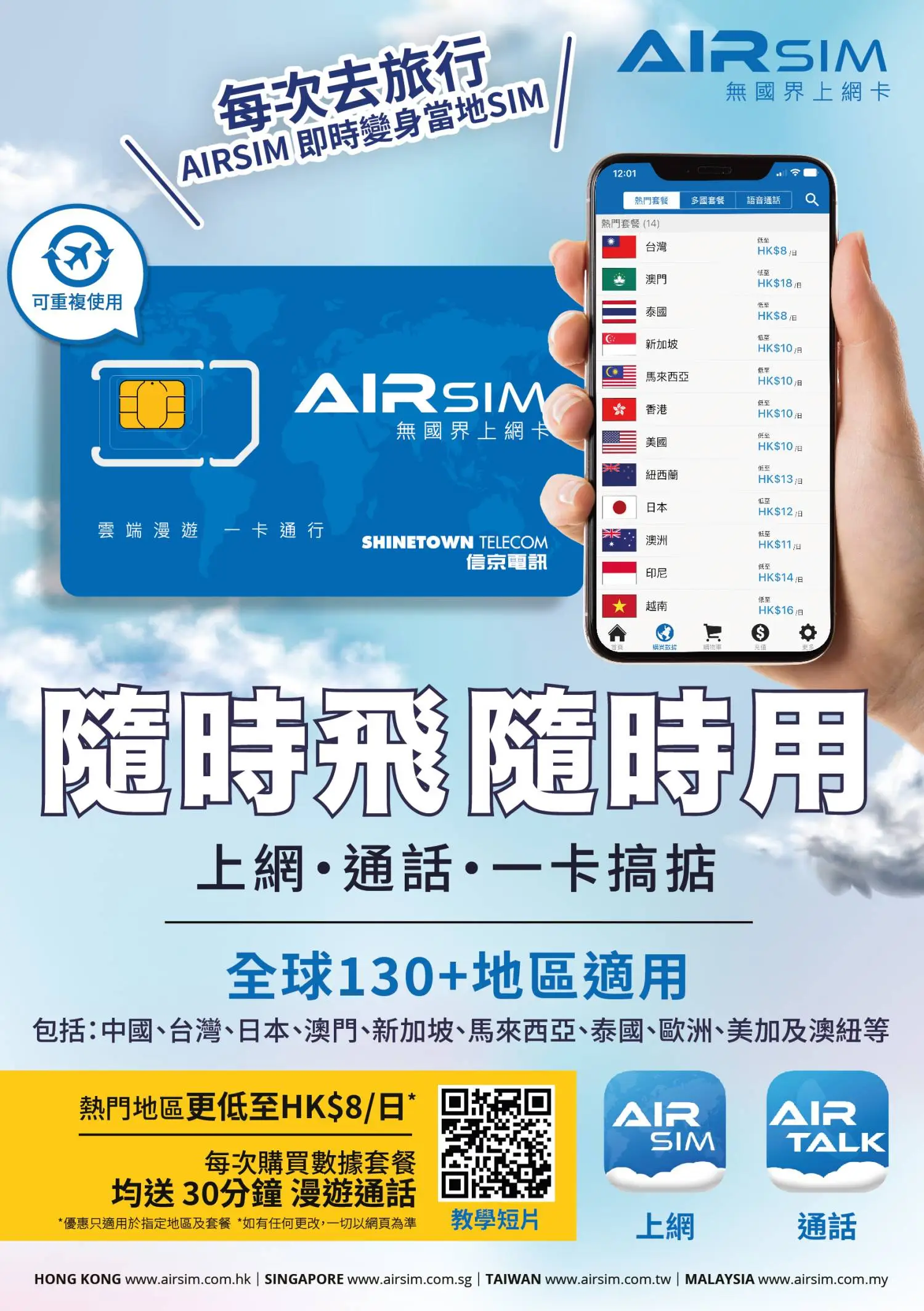 Shinetown Telecommunication Limited 【AIRSIM 無國界上網卡 】覆蓋全球130+地區(可重複使用) 7