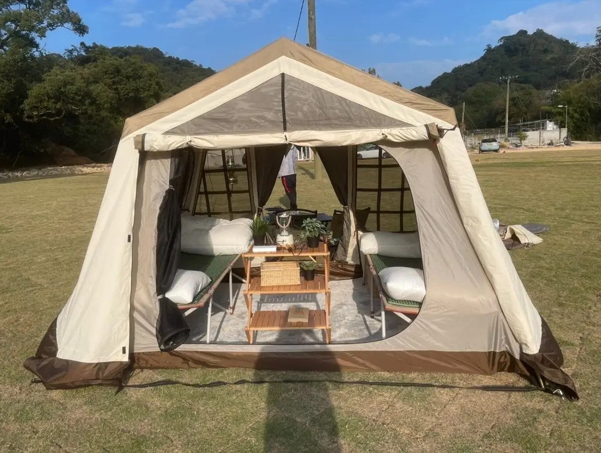 AutoCamper香港汽車露營 【日系復古露營風】 Ogawa 格紋窗精致別墅級白色帳蓬套票(2人) 2